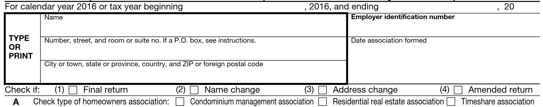 Form 1120-H Example Form 1120-H Example